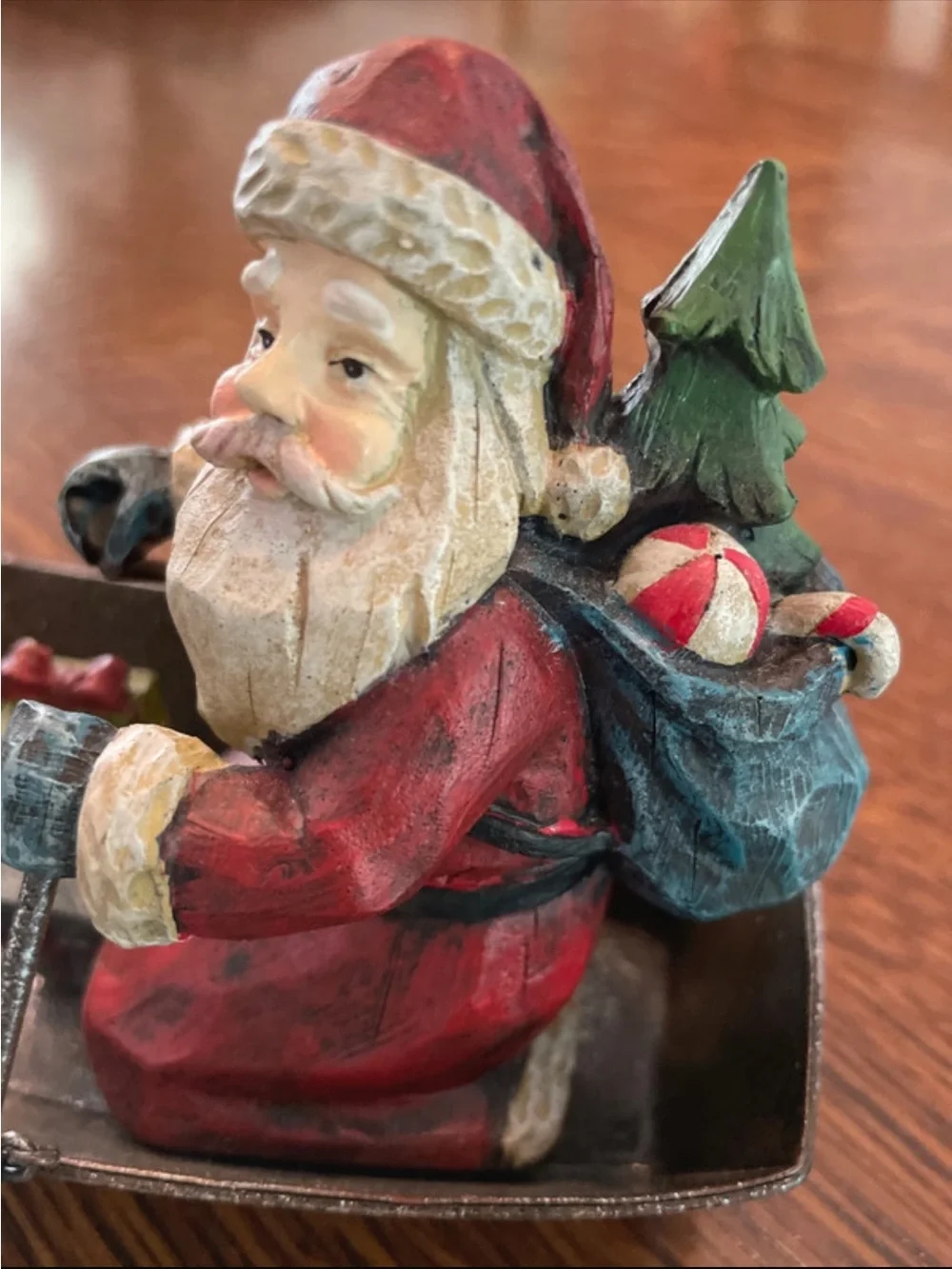 Santa and Snowman in metal fishing boat
